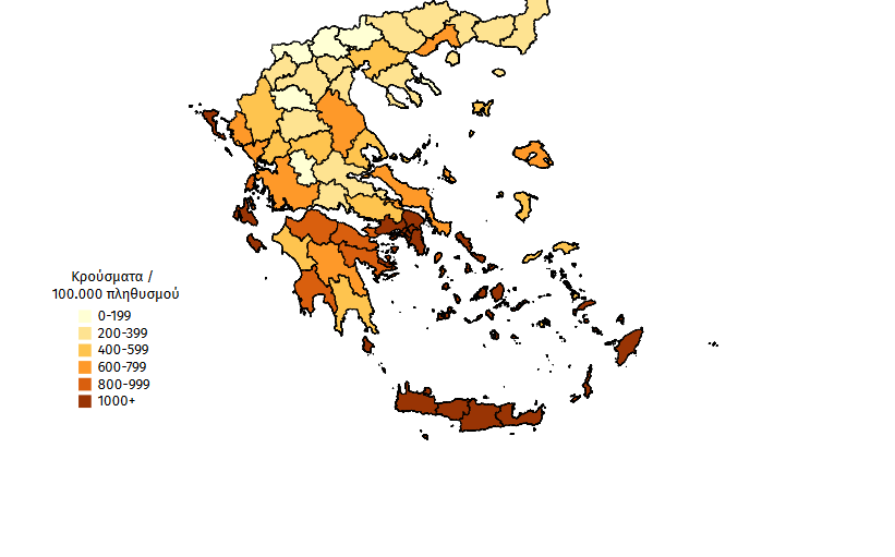 Κορωνοϊός – Χαρτογράφηση:  7.344   κρούσματα στην Αττική – 874 στη Θεσσαλονίκη – Ο χάρτης της διασποράς