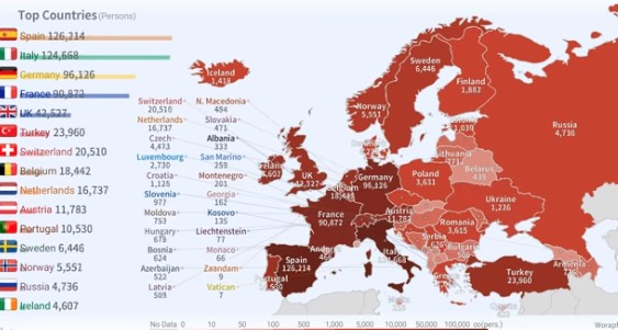 «Κοκκίνισε» ο ευρωπαϊκός χάρτης: Η δραματική εξάπλωση του κορωνοϊού από τις 24 Γενάρη (Βίντεο)