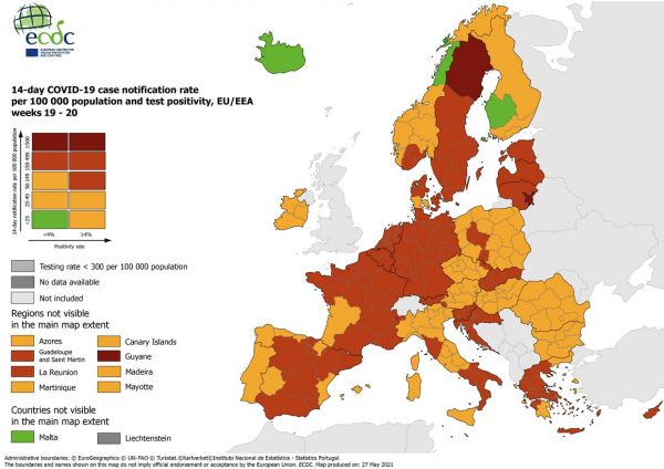 Κορωνοϊός – Χάρτες ECDC: Βελτιωμένη η επιδημιολογική κατάσταση της Ελλάδας – «Πράσινος» ο δείκτης θετικότητας