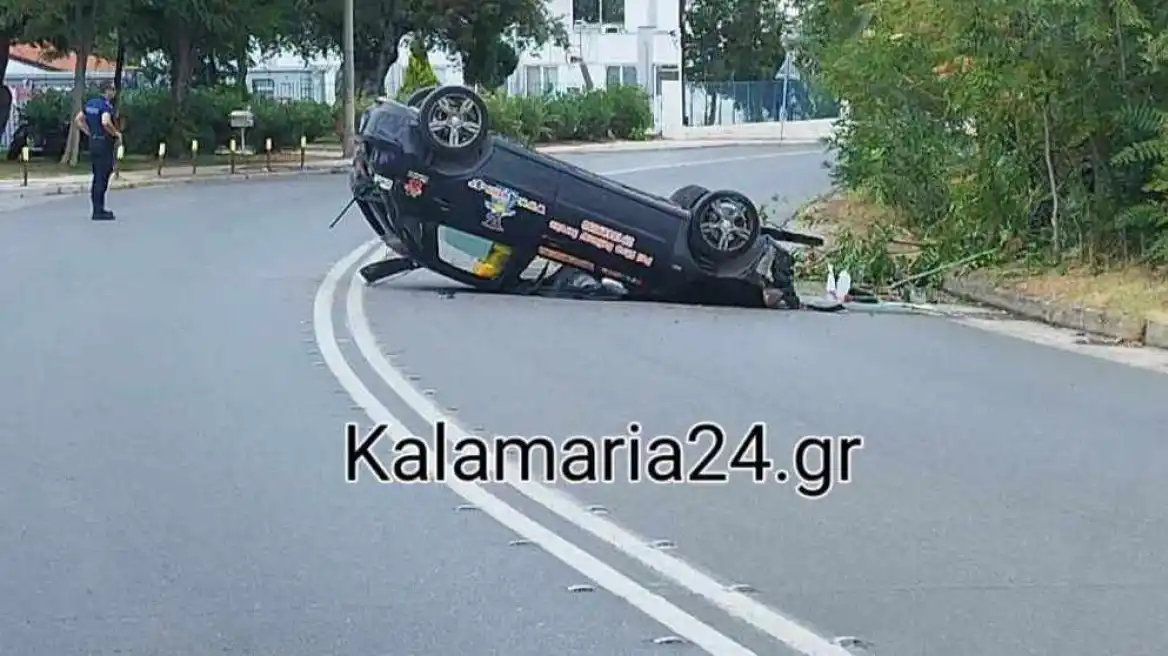 Θεσσαλονίκη: Αναποδογύρισε όχημα στην Καλαμαρία – Καλά στην υγεία του ο οδηγός του