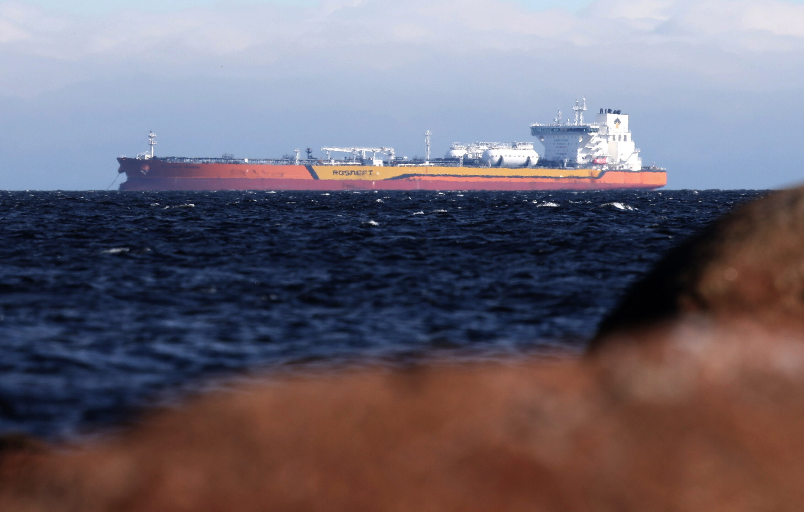 An Oil Tanker belonging to the Russian company Rosneft sails in the Baltic Sea in the Leningrad region, Russia, 03 May 2025. Russian energy company PJSC Rosneft specializes in the exploration, extraction, production, refining, transport, and sale of hydrocarbons.