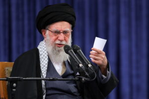 epa12750362 A handout picture made available by Iran's Supreme Leader Office shows Iranian Supreme Leader Ayatollah Ali Khamenei addressing a ceremony in Tehran, Iran, 17 February 2026, amid heightened regional tensions following an increased US military presence in the Middle East.