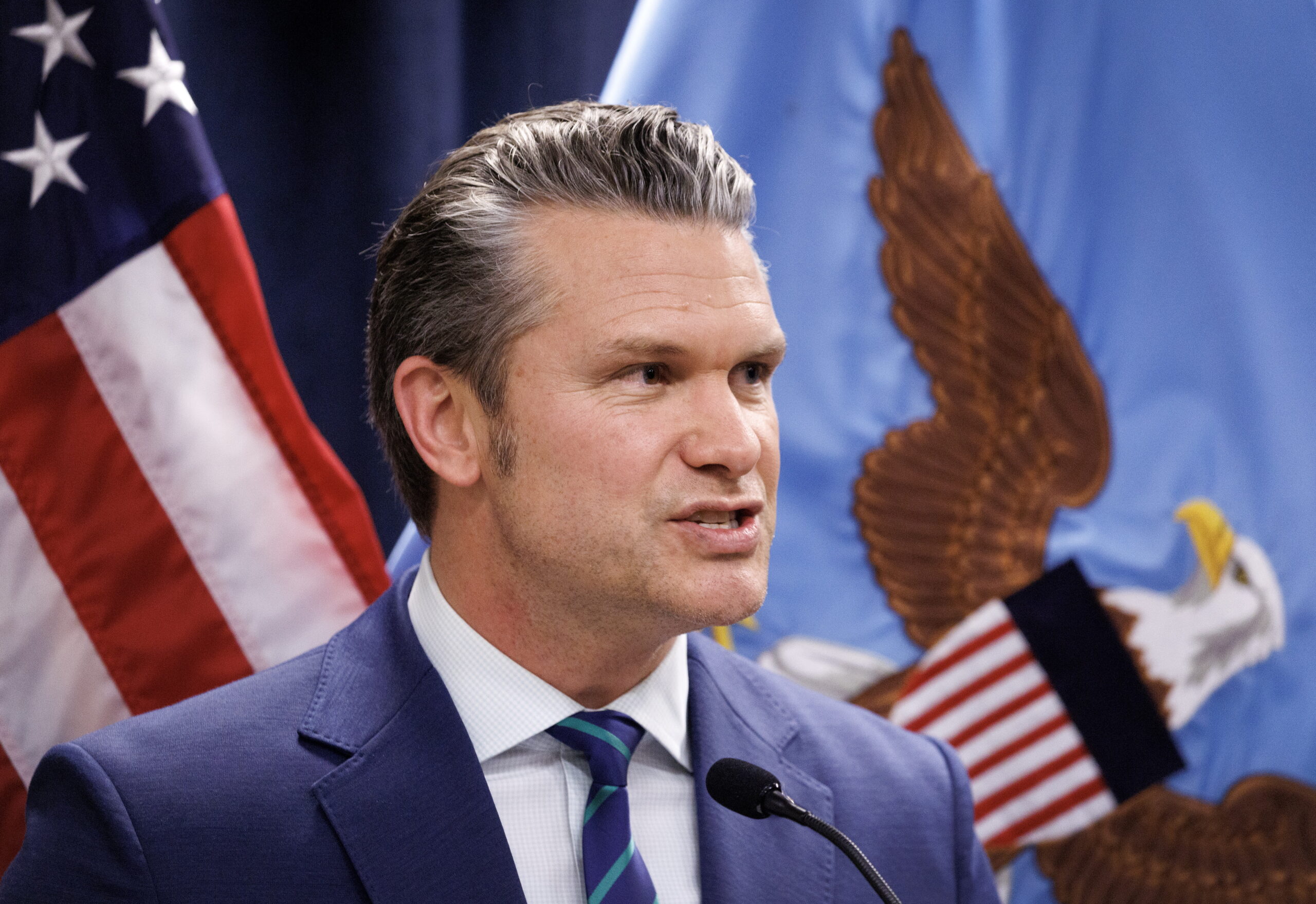US Secretary of Defense Pete Hegseth speaks during a press conference at CENTCOM headquarters at MacDill Air Force Base in Tampa, Florida, USA, 05 March 2026. US Central Command's Cooper, alongside Hegseth, provided an update on the war against Iran and the ongoing military campaign, Operation Epic Fury.