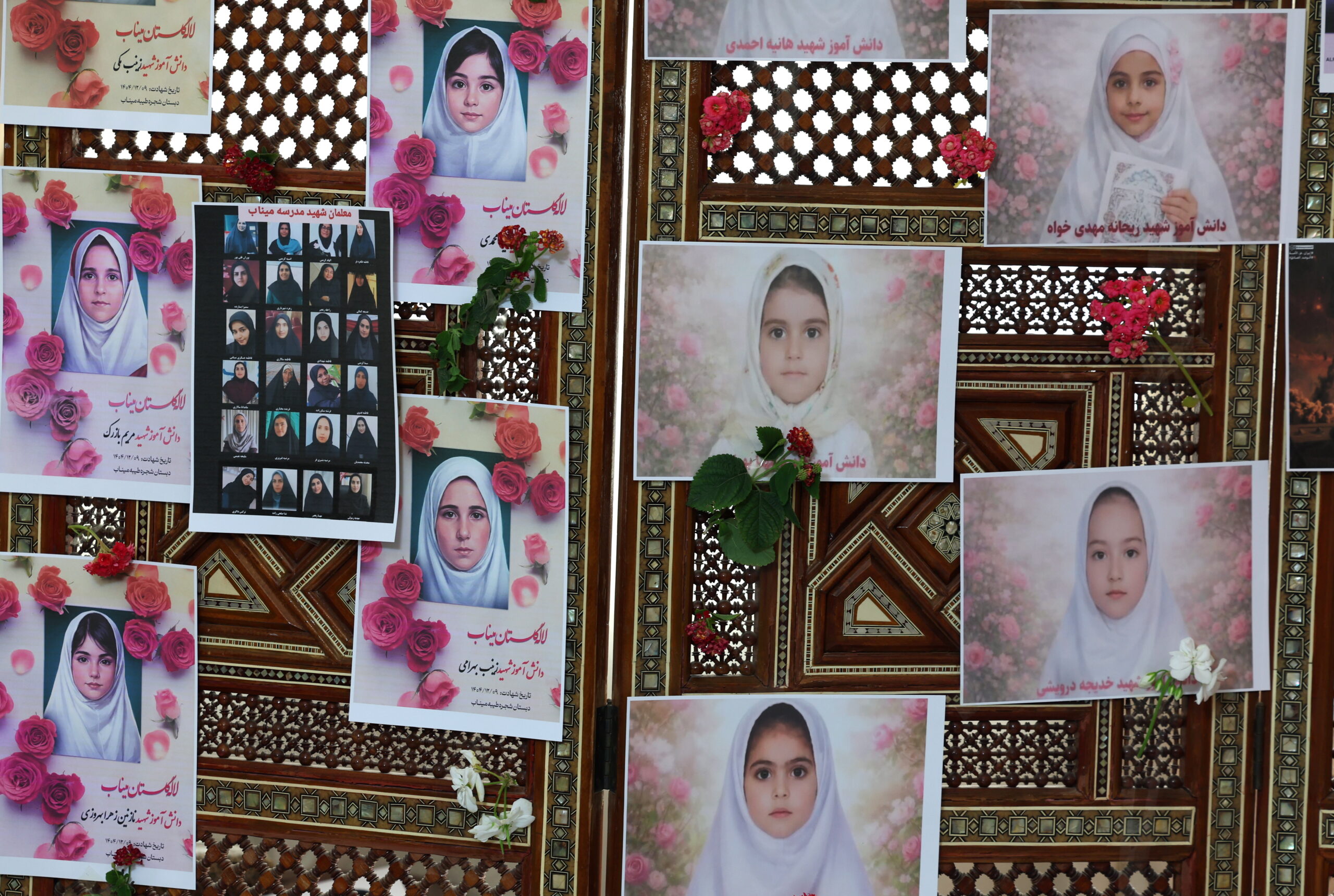 Photos of schoolchildren from the Shajarah Tayyebeh primary school who died in a bombing are displayed during the press conference of Iranian Ambassador to Tunisia, Massoud Hosseinian, at the Iranian Embassy in Tunis, Tunisia, 12 March 2026. Hosseinian addressed the current situation in Iran following the US-Israeli bombings and accused the US army of the February 28 bombing of the Shajarah Tayyebeh primary school in Minab, in the south of the country, which killed more than 150 people, according to Iranian authorities.