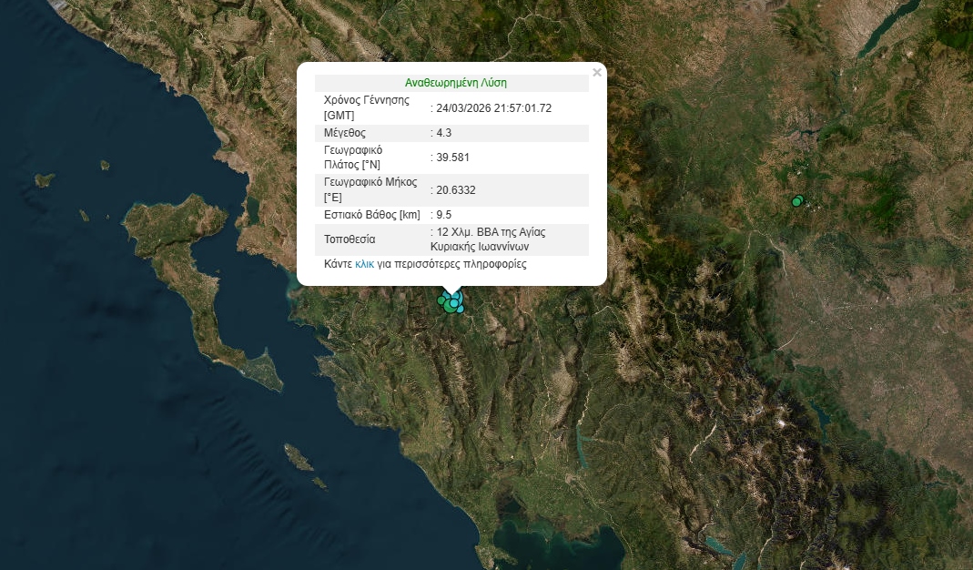Σεισμός 4,3 Ρίχτερ στα Ιωάννινα