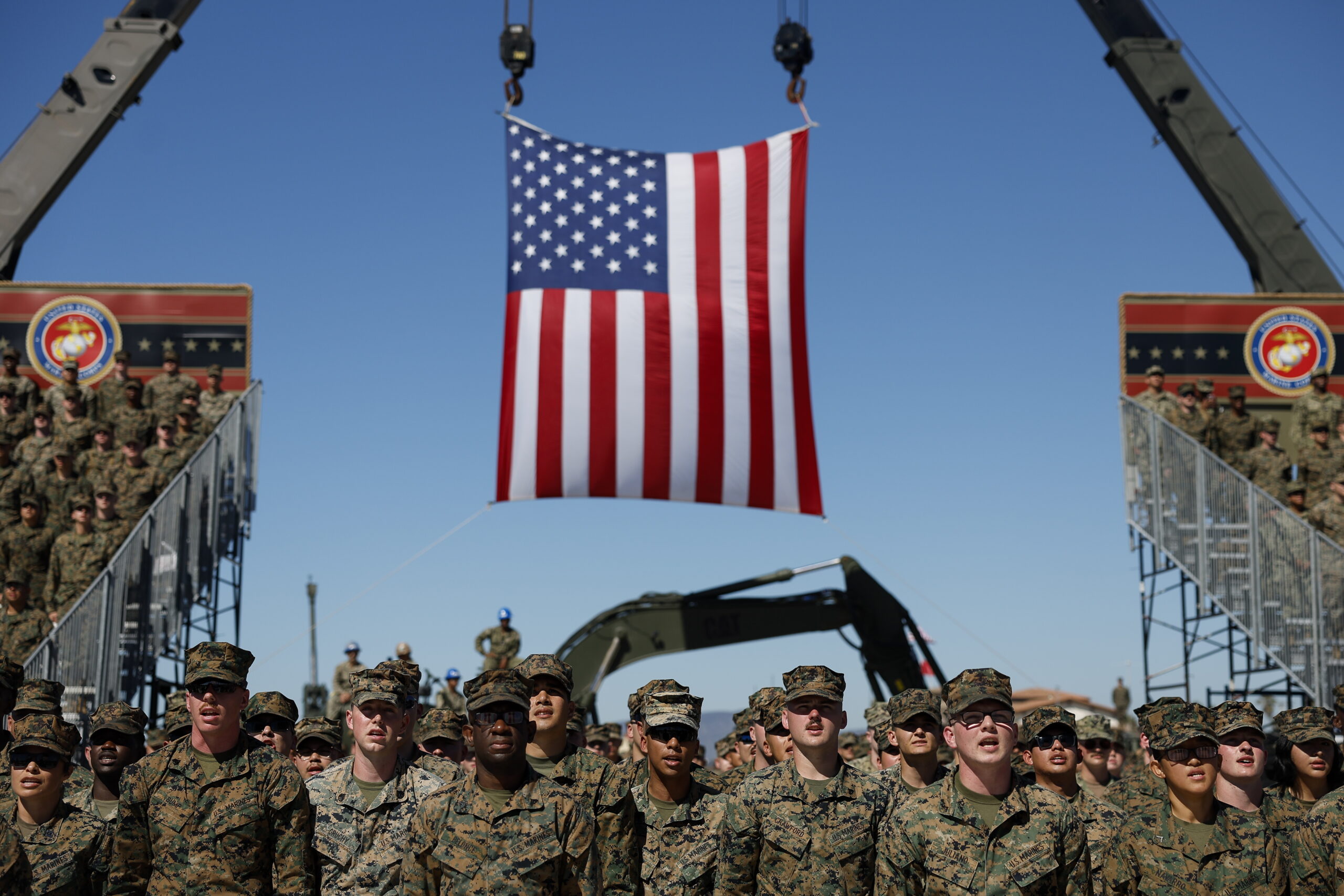 Members of the US military attend the 'America's Marines 250: From Sea to Shore - A Review of Amphibious Strength' event to mark the U.S. Marine Corps 250th anniversary at Camp Pendleton in Oceanside, California, USA, 18 October 2025.