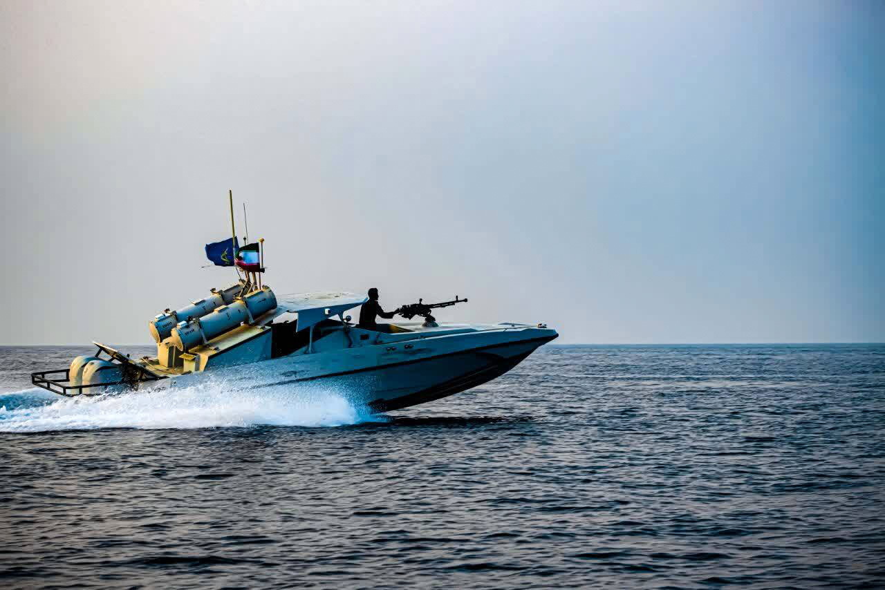 A handout photo made available on 05 December 2025 by the Islamic Revolutionary Guard Corps (IRGC) shows a jet boat taking part in a military drill in the waters off southern Iran coast. Iran's IRGC Navy has launched a two-day naval exercise across the Persian Gulf, the Strait of Hormuz, and the Sea of Oman. The drill aims to demonstrate the Navy's operational capabilities, including the deployment of advanced homegrown air defense systems and the utilization of missiles and drones.