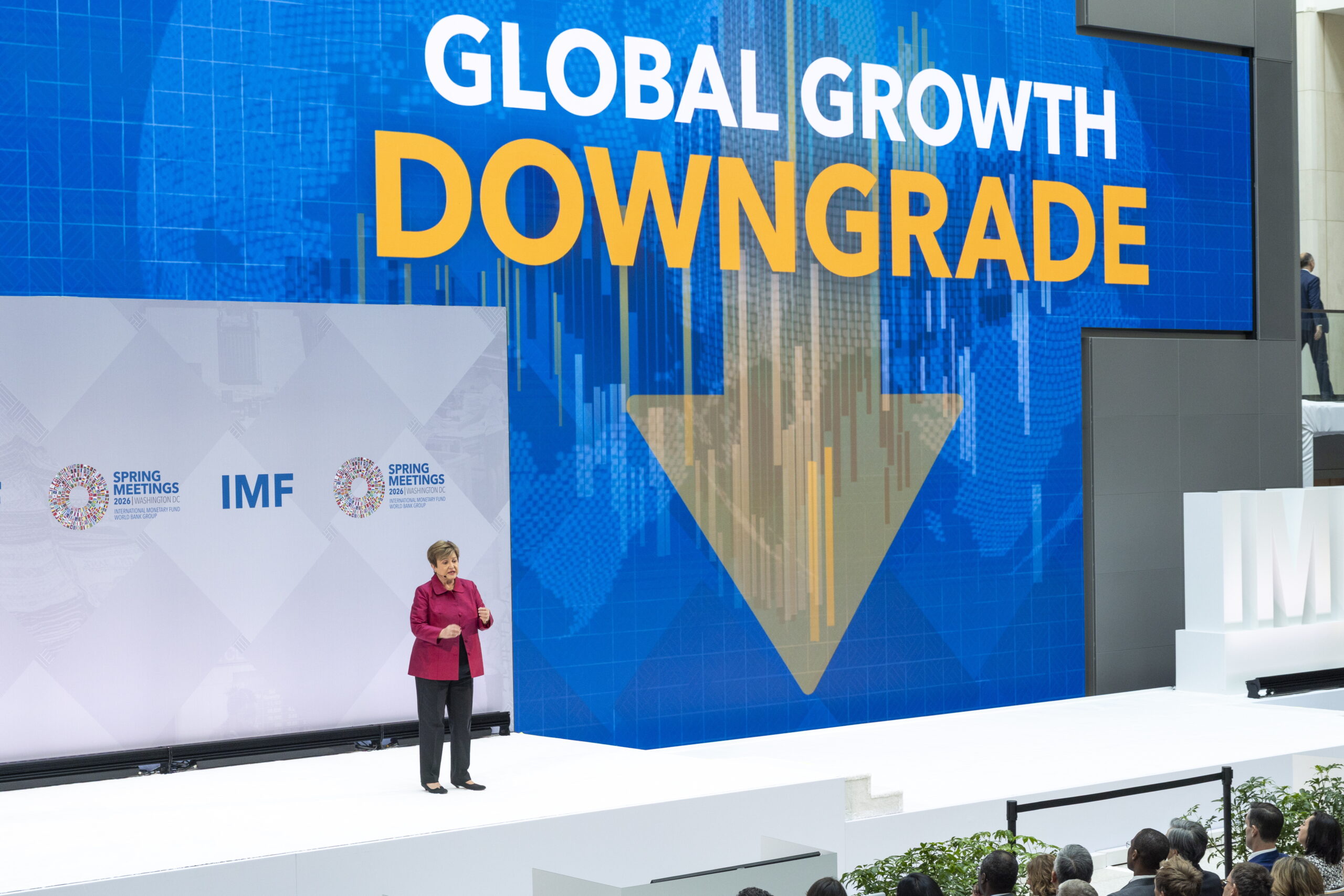 International Monetary Fund (IMF) Managing Director Kristalina Georgieva delivers remarks during her Curtain Raiser event at IMF Headquarters in Washington, DC, USA, 09 April 2026. The IMF/World Bank Spring Meetings will be held from 13 to 18 April in Washington, DC.