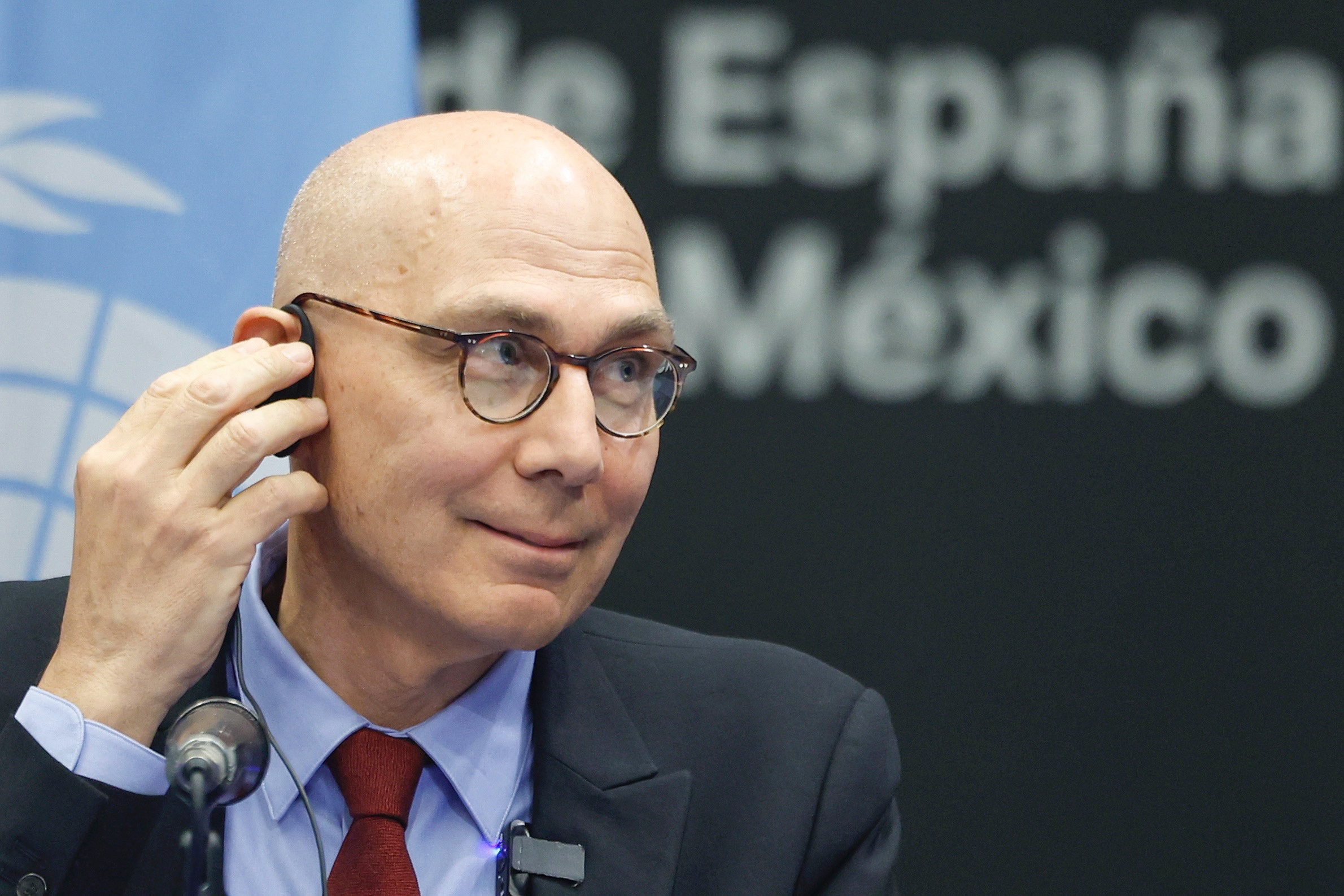 United Nations High Commissioner for Human Rights Volker Turk participates in a press conference in Mexico City, Mexico, 22 April 2026. Turk met with search collectives and praised their courage and tenacity, saying they are leading efforts to promote visibility, accountability and institutional responses.