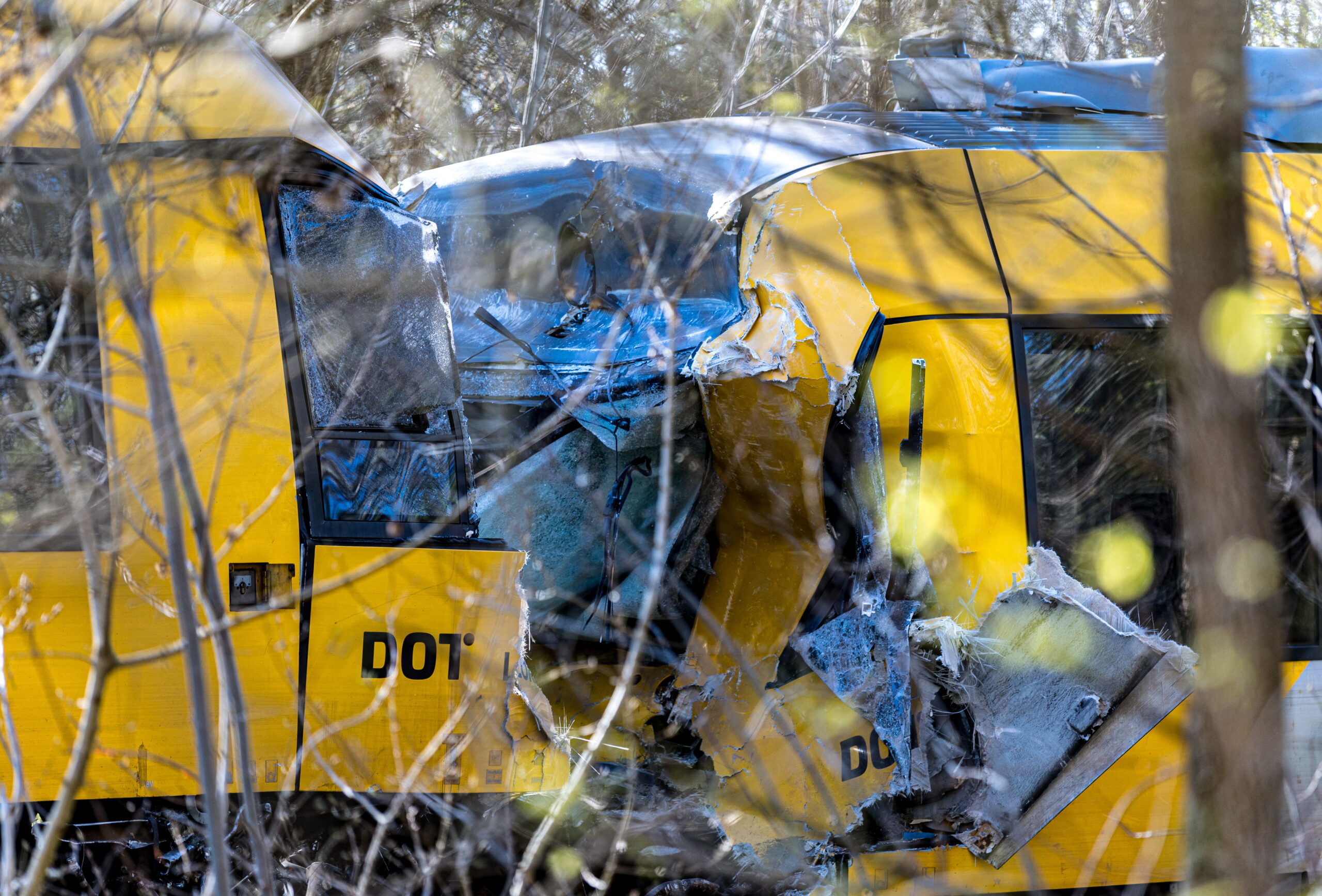 Damages at the accident scene after two trains collided between Hilleroed and Kagerup at Isteroedvejen, Denmark, 23 April 2026. There are reports of personal injuries, according to the duty officer at North Zealand Police. Kagerup is located on the Gribskov Line between Hilleroed and Helsinge.