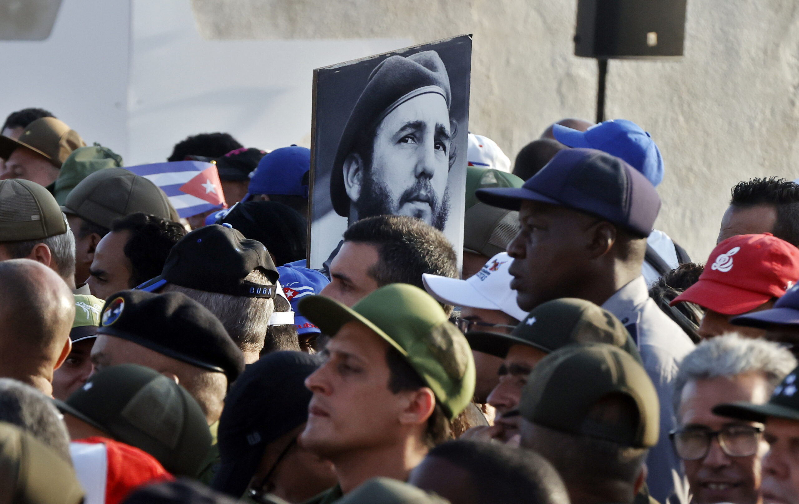 A person holds up a picture of Cuban revolutionary leader Fidel Castro during the International Workers' Day commemoration in Havana, Cuba, 01 May 2026. Cuba celebrates May Day under the slogan of the official activities 'The homeland must be defended', amid US pressure on the island and the threat of a possible military intervention.