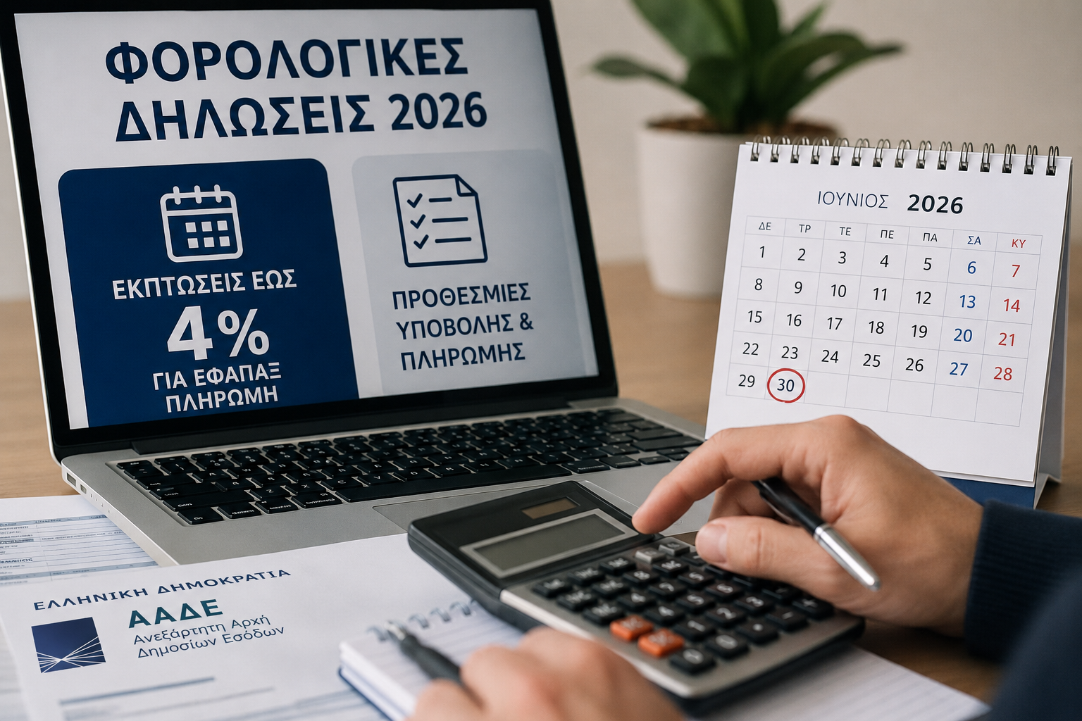 Φορολογικές δηλώσεις 2026: Εκπτώσεις έως 4% για εφάπαξ πληρωμή – Όλες οι προθεσμίες