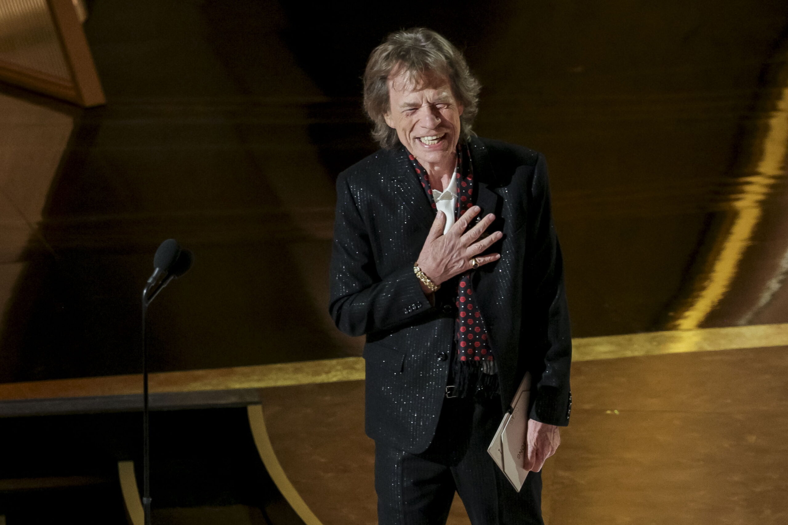 Mick Jagger presents the Oscar for Best Original Song during the 97th annual Academy Awards ceremony at the Dolby Theatre in the Hollywood neighborhood of Los Angeles, California, USA, 02 March 2025.