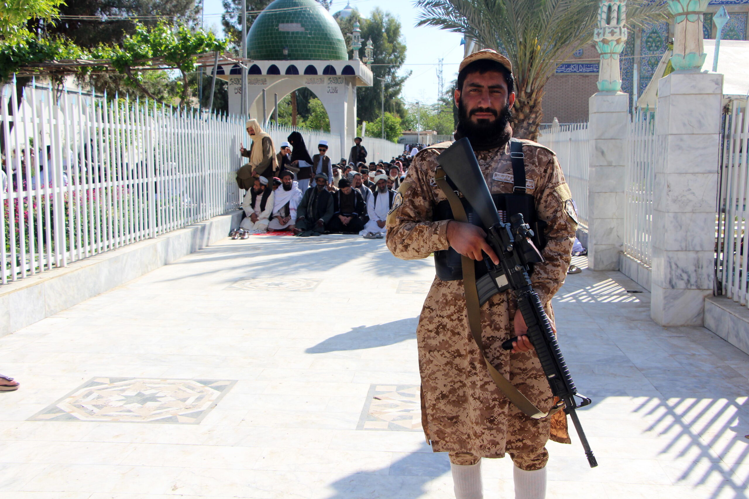 A Taliban security member stands guard during Eid al-Fitr prayers in Kandahar, Afghanistan, 19 March 2026. Eid al-Fitr marks the end of the holy month of Ramadan.