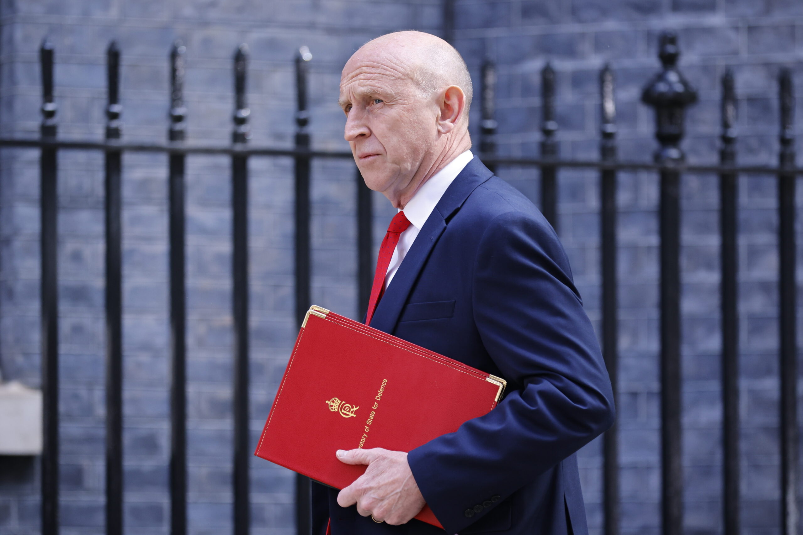 Britain's Secretary of State for Defence John Healey arrives at 10 Downing Street for a UK cabinet meeting in London, Britain, 12 May 2026. Cabinet ministers are expected to confront the Prime Minister after over 70 Labour MPs have called for his resignation following the party's losses in the local elections.