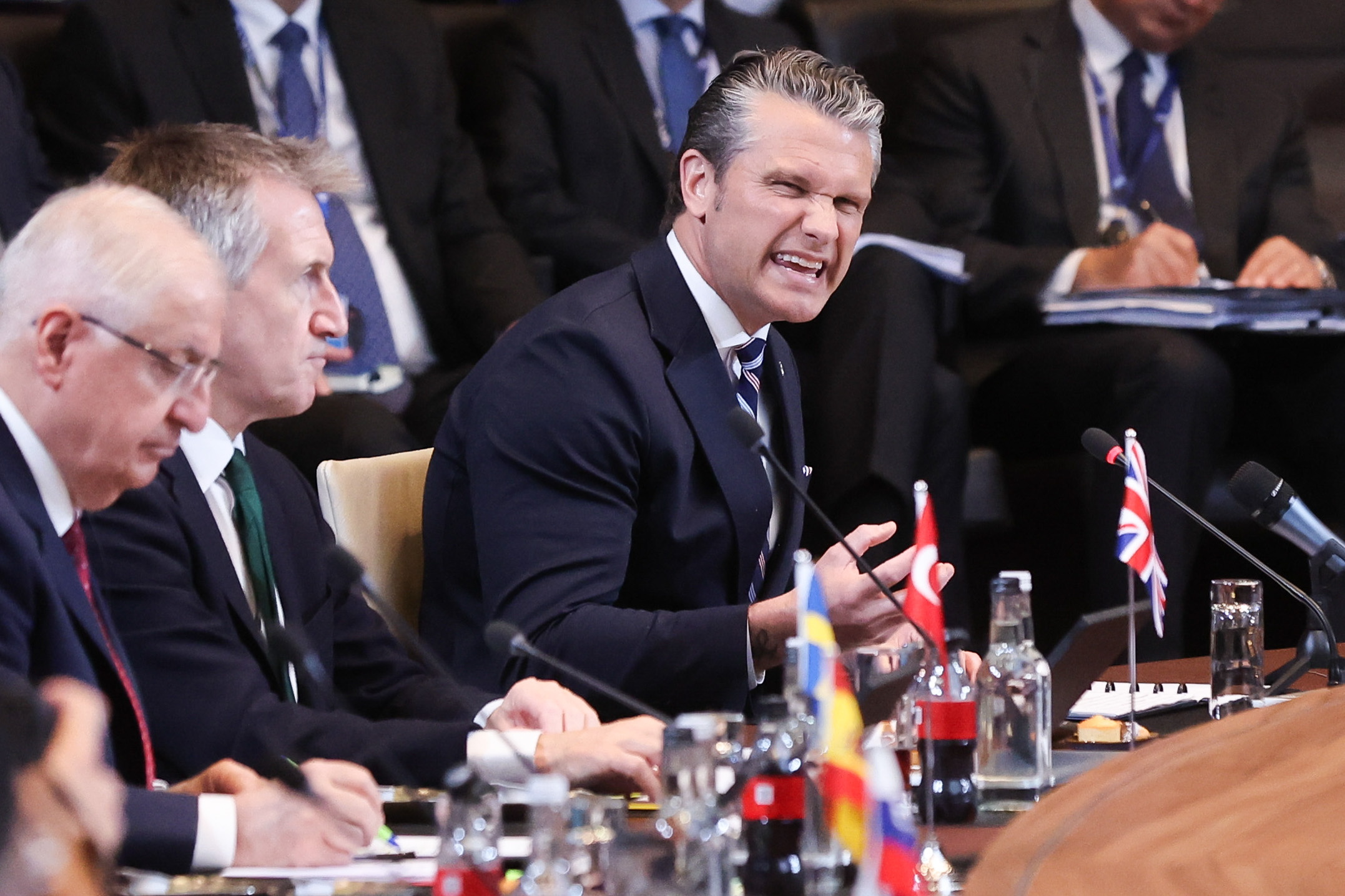 United States Secretary of Defense Pete Hegseth speaks during a meeting of NATO Defense Ministers at Alliance headquarters in Brussels, Belgium, 18 June 2026. NATO defense ministers are discussing strengthening Allied deterrence and defense, increasing defense investment commitments, enhancing defense industrial capacity, continued support for Ukraine, and preparations for the upcoming NATO Summit in Ankara, Turkey.