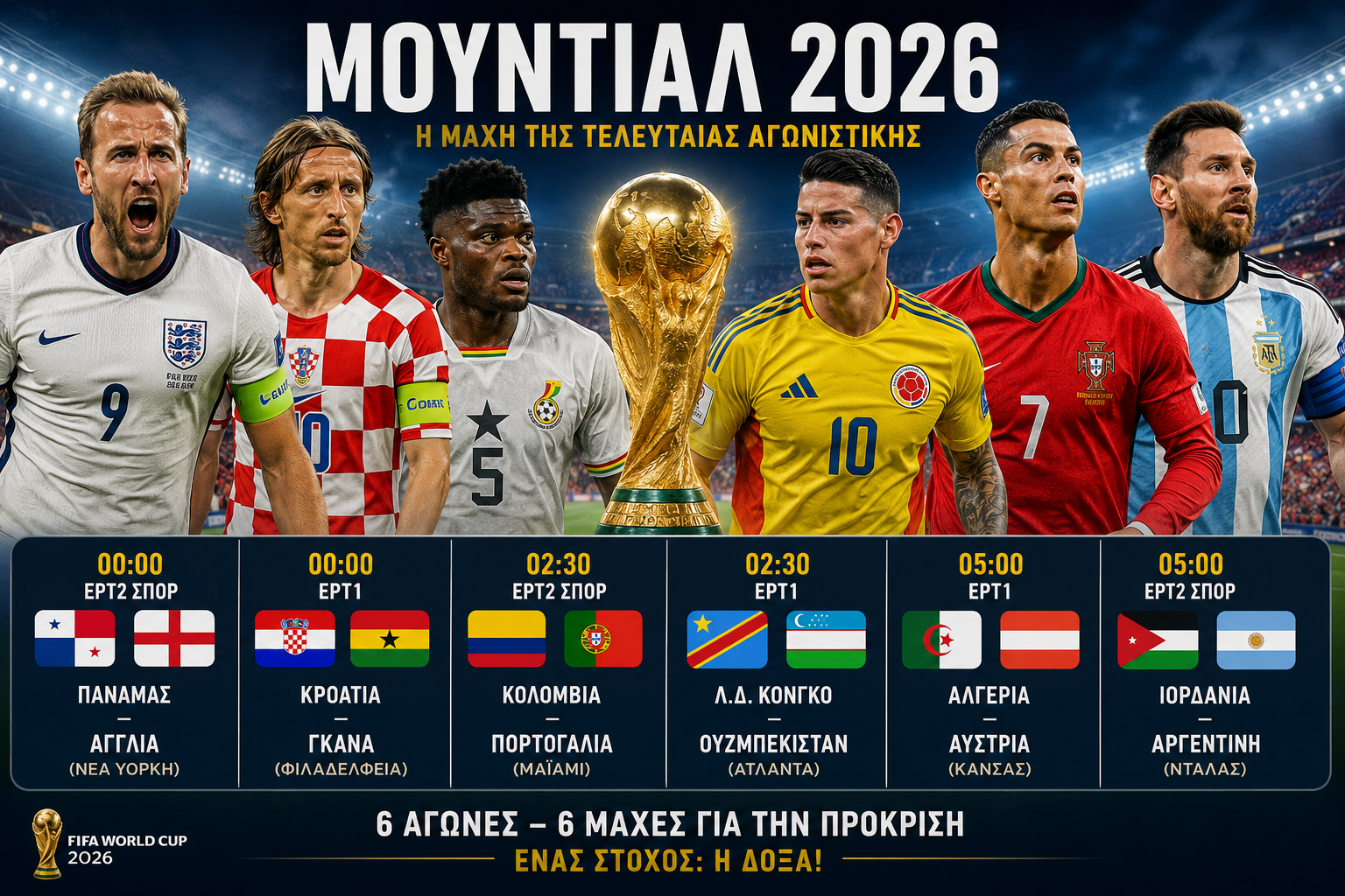 Μουντιάλ 2026: Αγγλία, Αργεντινή και Πορτογαλία στη μάχη της πρόκρισης – Που θα δείτε τους αγώνες