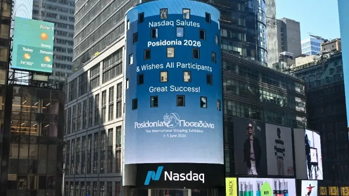 Ποσειδώνια 2026: Ο NASDAQ «υποκλίθηκε» στην ελληνική ναυτιλία από την Times Square