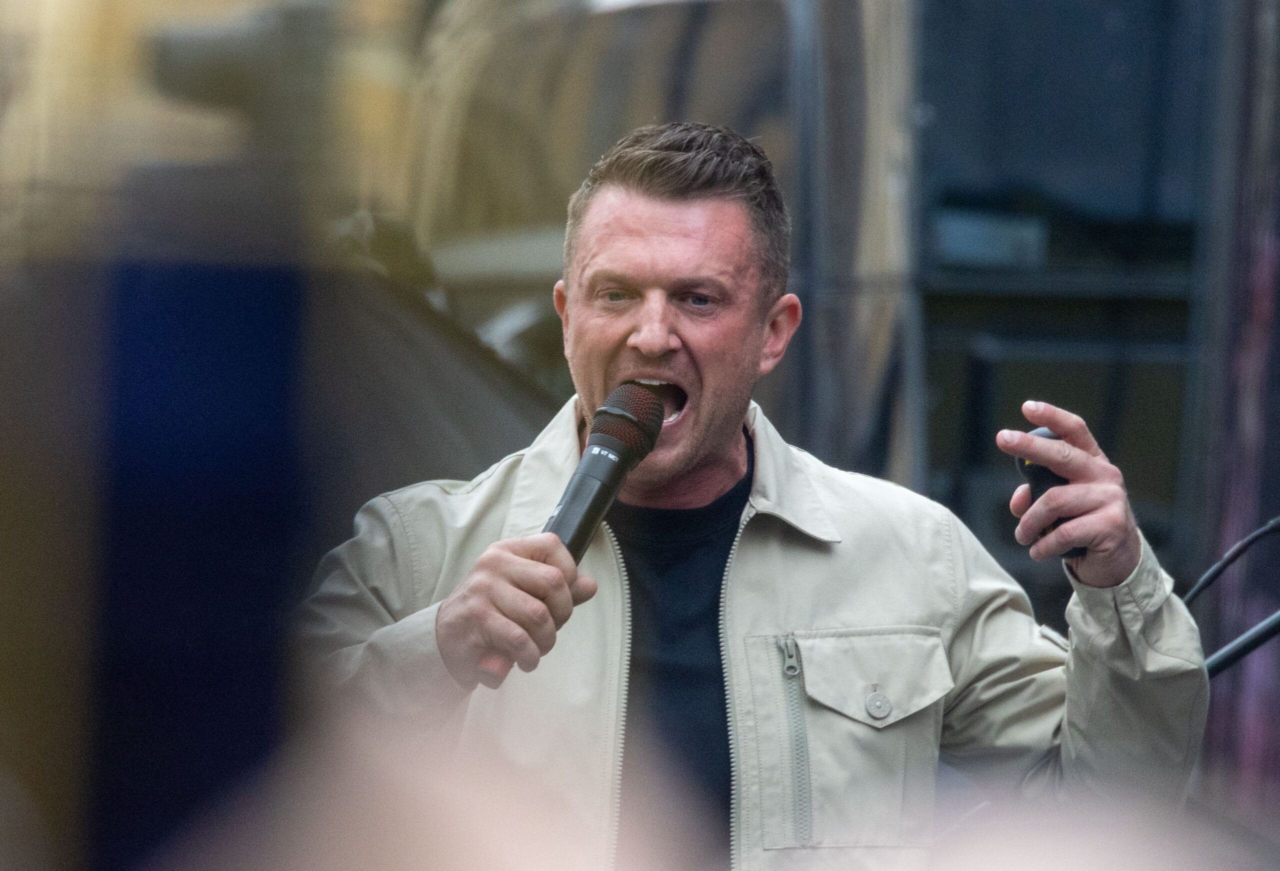 Far right activist Stephen Yaxley-Lennon, also known as Tommy Robinson, speaks at the 'Unite the Kingdom' rally in London, Britain, 16 May 2026. The march is organised to call for a new coalition to 'Make Europe Great Again'. This protest is taking place at the same time as a Nakba 78: March for Palestine in London.