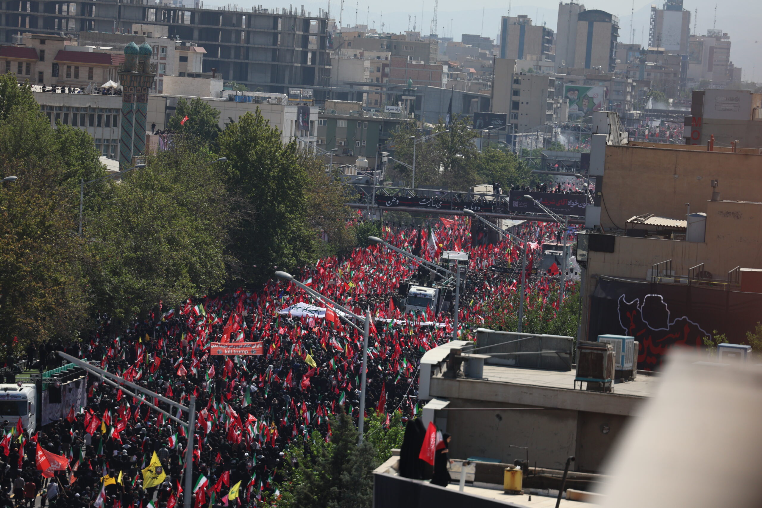 Iranians take part in the funeral ceremony of the late Iranian Supreme Leader Ayatollah Ali Khamenei in Tehran, Iran, 06 July 2026. Iran is holding a multi-day state funeral from 04 to 09 July 2026 for the leader, who was killed in a joint U.S. and Israeli airstrike on 28 February 2026