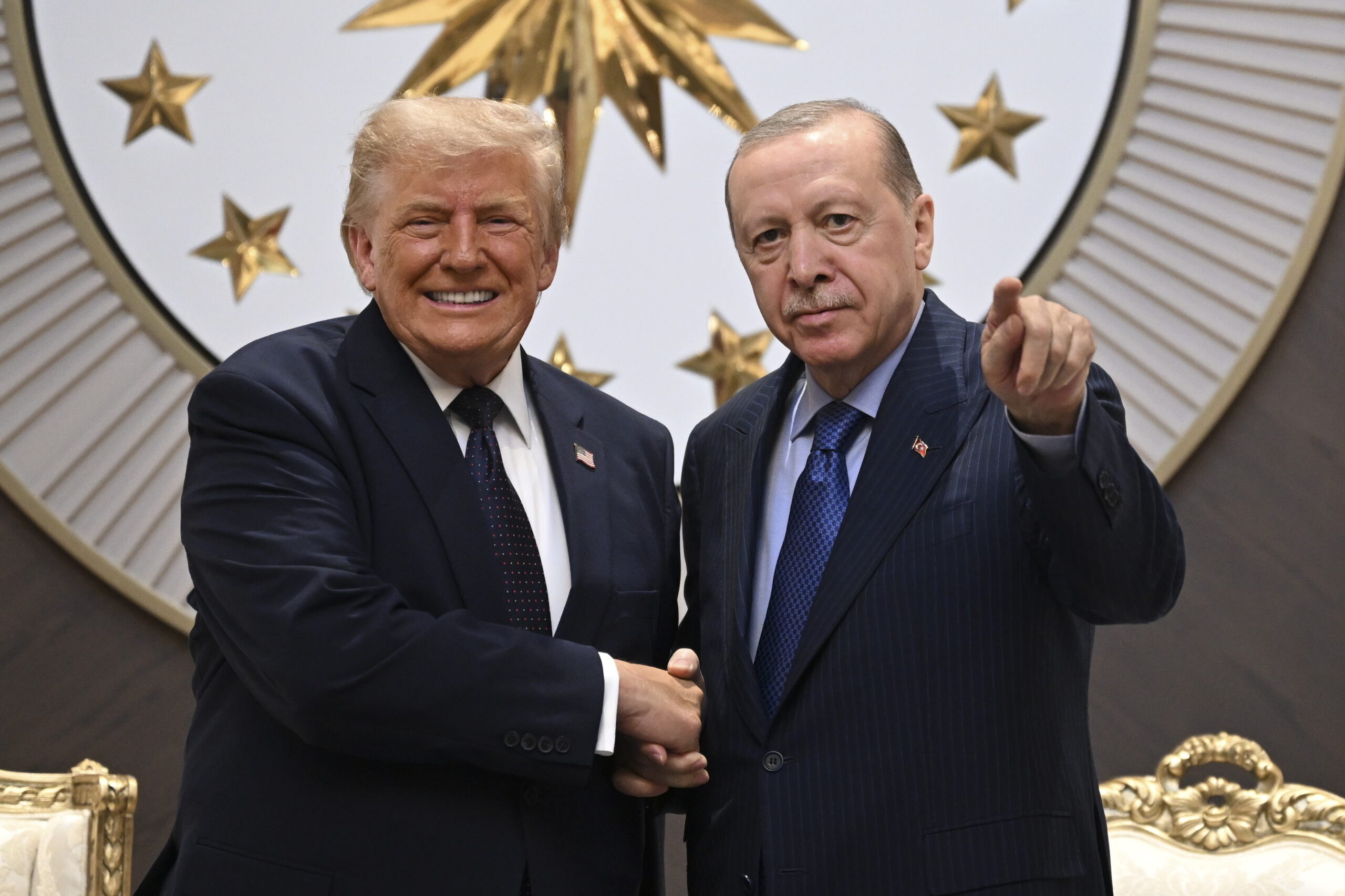 Turkish President Recep Tayyip Erdogan welcomes US President Donald Trump at Esenboga Airport ahead of the 2026 NATO Heads of State and Government Summit in Ankara, Turkey, 07 July 2026. The summit will take place on 07 and 08 July, focusing on strengthening defense industrial production and securing long-term military aid for Ukraine.