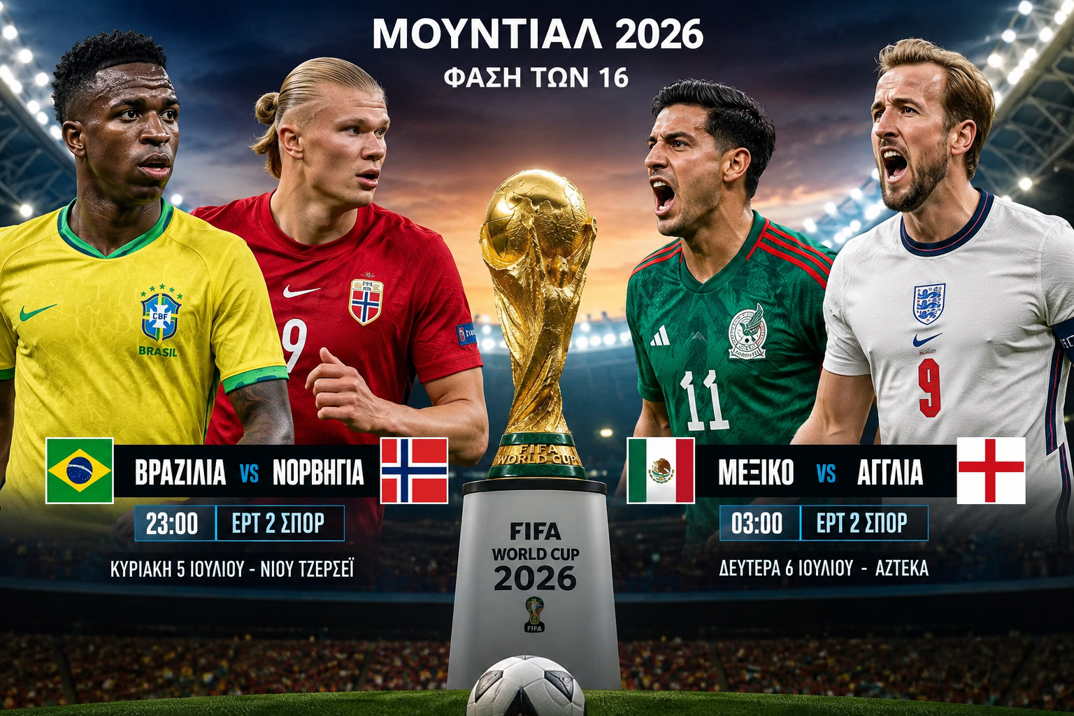 Μουντιάλ 2026: Βραζιλία και Αγγλία απέναντι σε Νορβηγία και Μεξικό με φόντο τους «8»