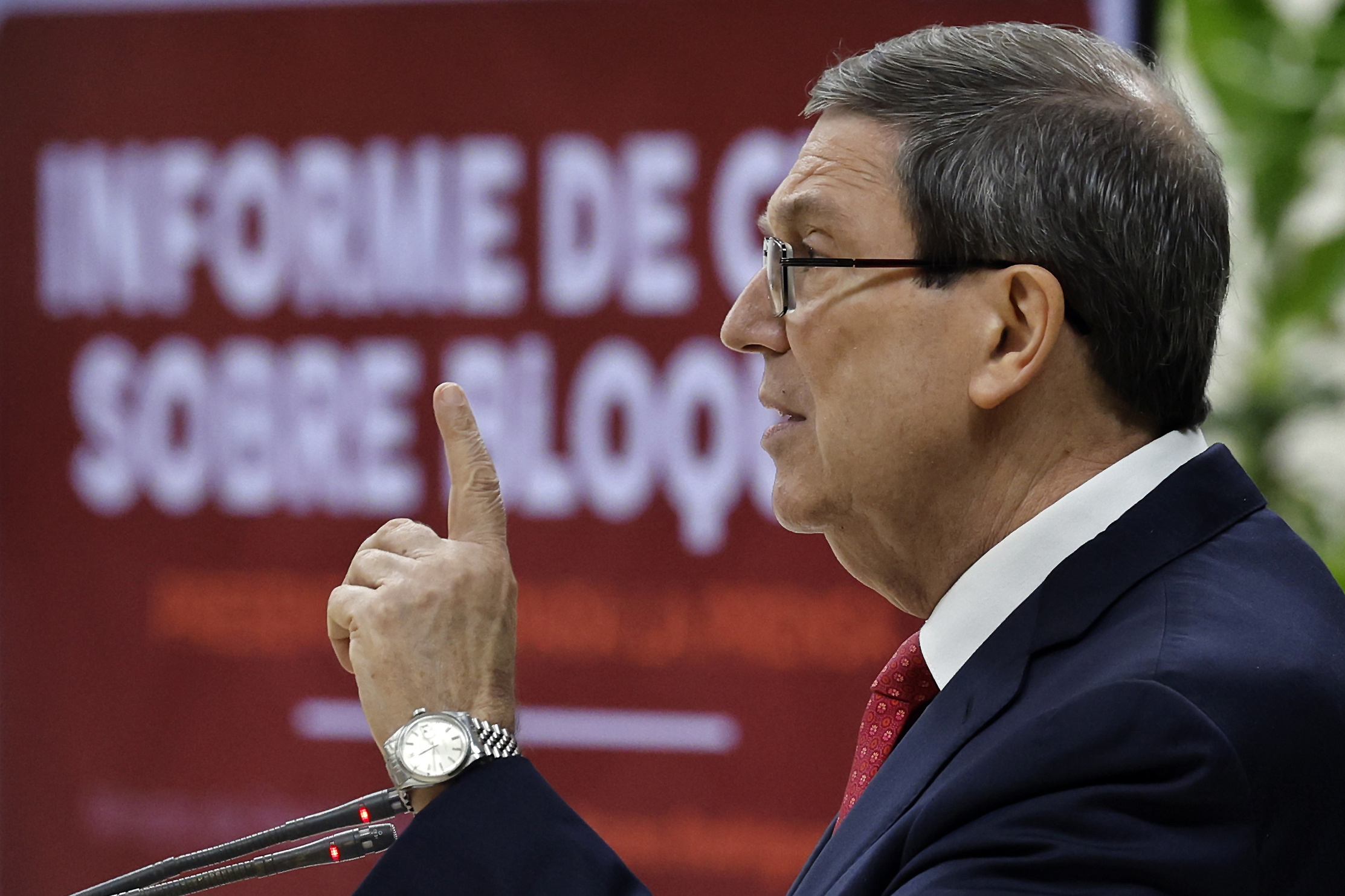 epa13220555 Cuban Foreign Minister Bruno Rodriguez speaks during the presentation of Cuba's report against the US embargo in Havana, Cuba, 07 September 2026. The cost of the US economic embargo against Cuba between 01 March 2025, and 28 February 2026, was 8,083.3 million dollars, the highest figure on record and 7% higher than during the same period the previous year, according to Rodriguez.