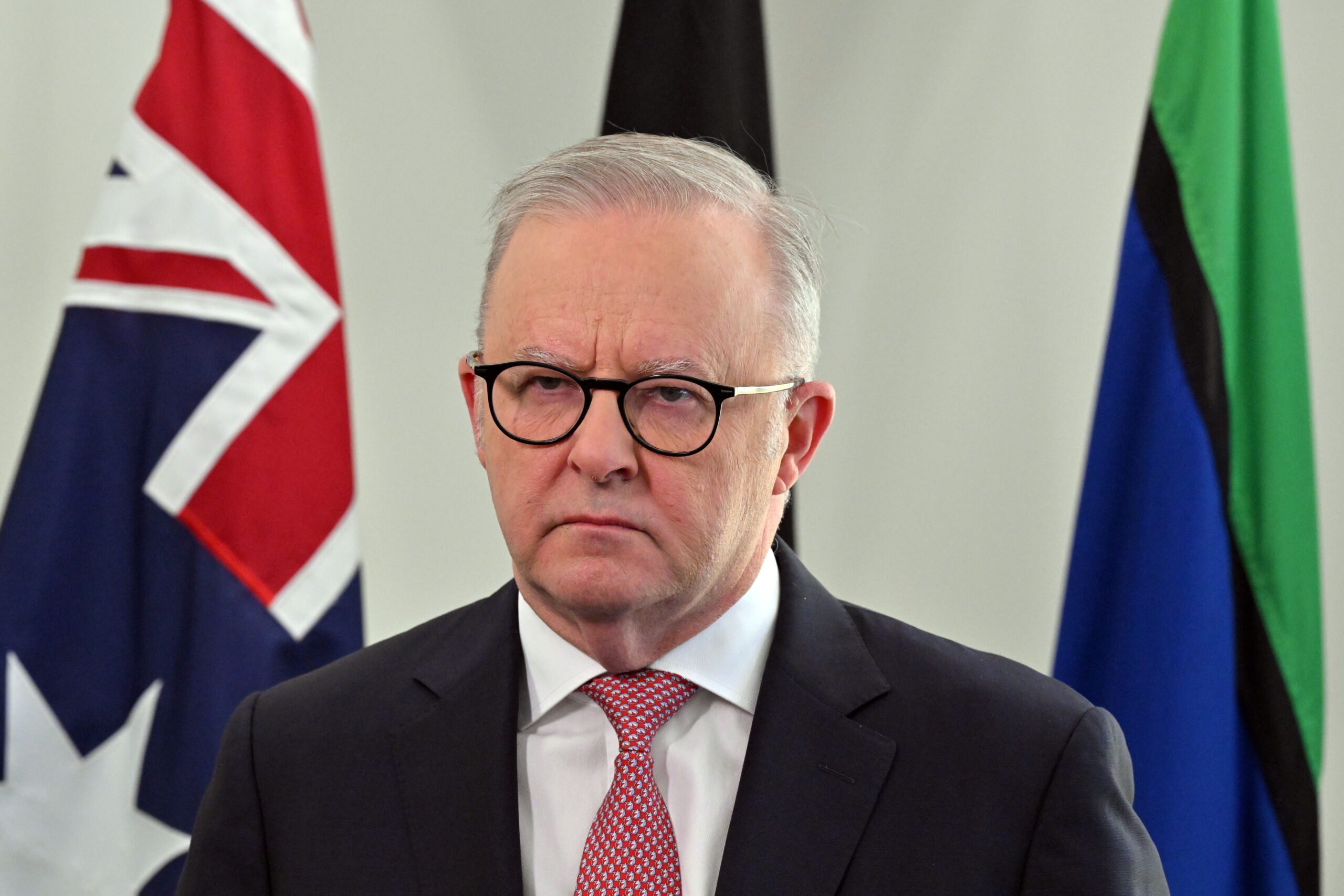epa13254705 Australian Prime Minister Anthony Albanese makes a statement on AI at the Australian Consulate ahead of the United Nations General Assembly in New York, New York, USA, 21 September 2026.