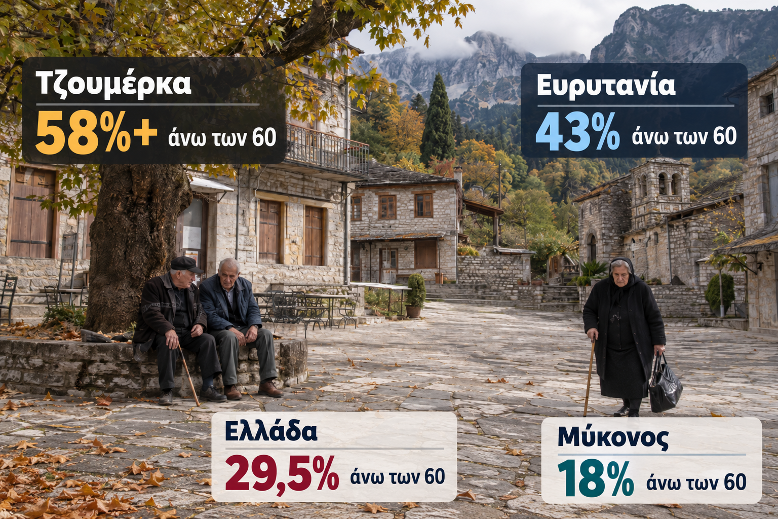 Δημογραφικό καμπανάκι στην Ελλάδα: Έως 39 θάνατοι για κάθε γέννηση – Στα Τζουμέρκα το 58% είναι άνω των 60 ετών