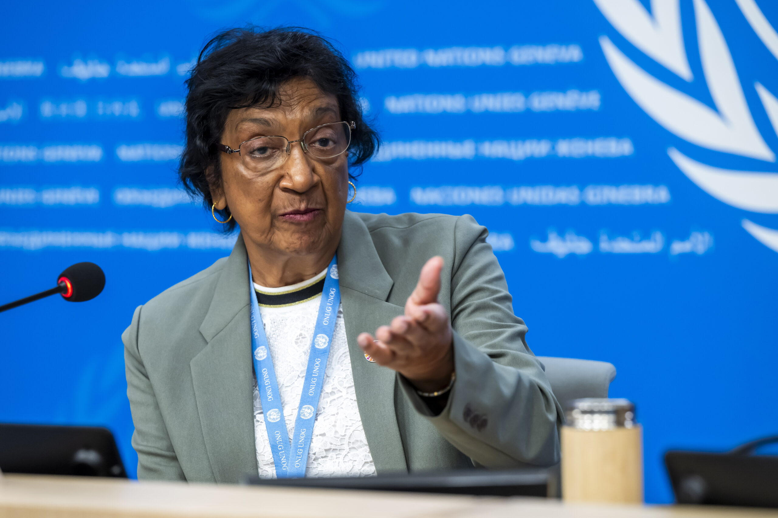 epa12183127 Navi Pillay, Chair at the Commission of Inquiry on the Occupied Palestinian Territory, including East Jerusalem, and Israel attends a press conference about the launch of the latest report of the Independent International Commission of Inquiry on the Occupied Palestinian Territory, including East Jerusalem, and Israel, at the European headquarters of the United Nations (UN), in Geneva, Switzerland, 18 June 2025.