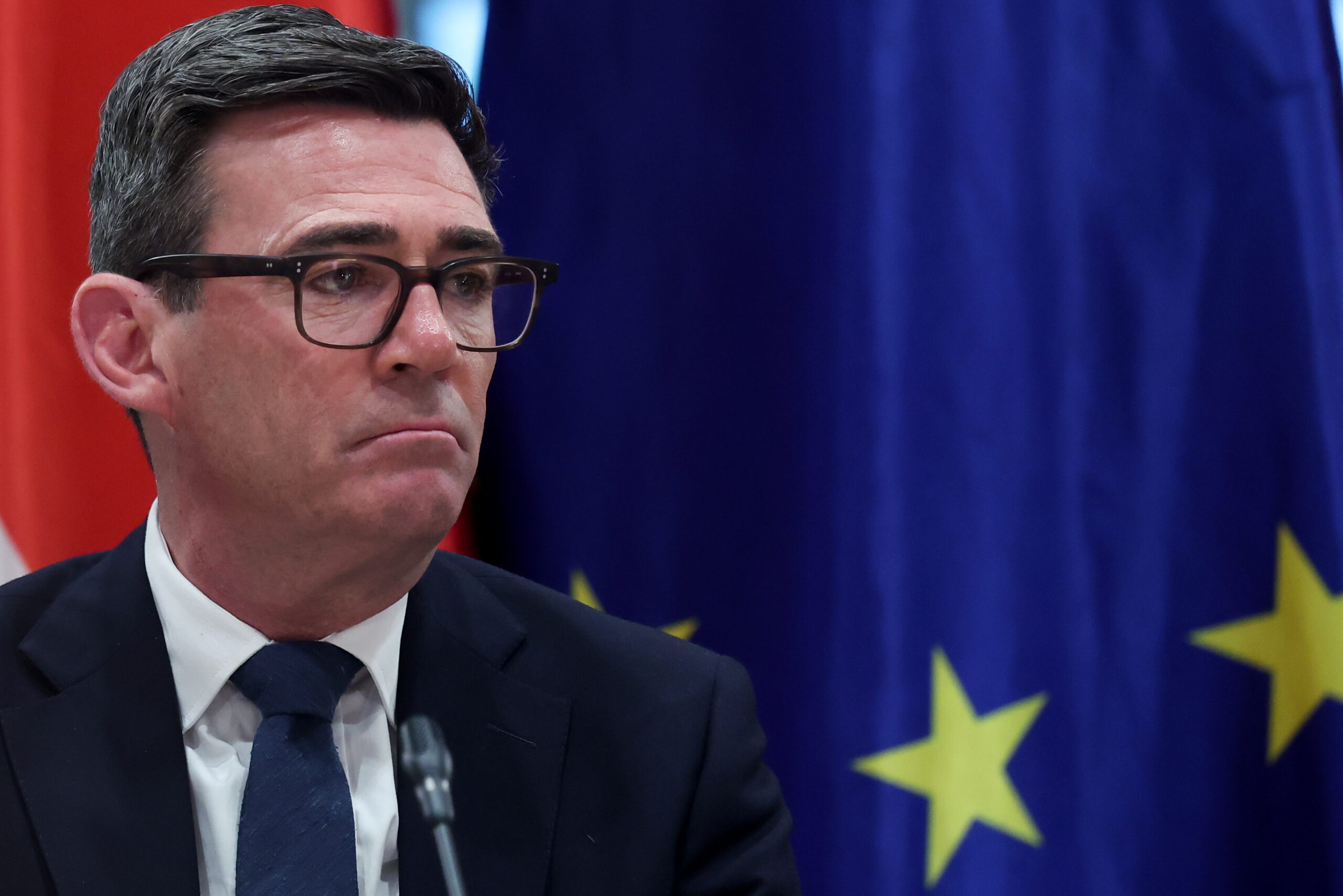 epa13289282 British Prime Minister Andy Burnham attends German - British Economic Forum at the Chancellery in Berlin, Germany, 08 October 2026.