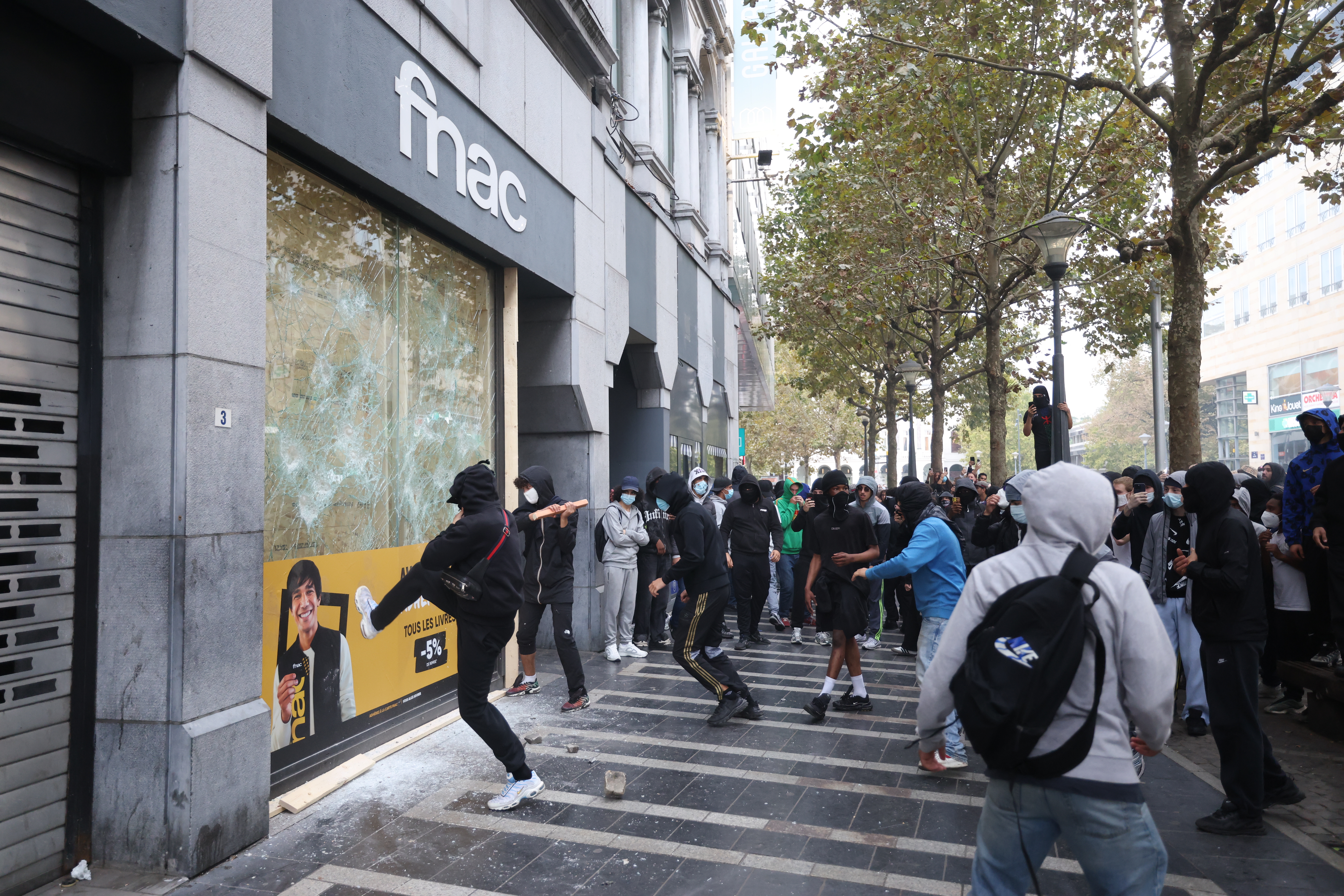High School students protest against education reforms and budget cuts in Liege